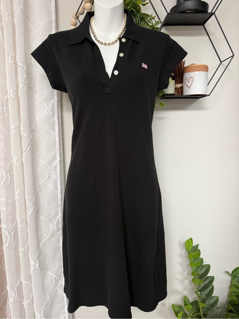 Ralph Lauren Black Polo Midi Dress with Flag Patch